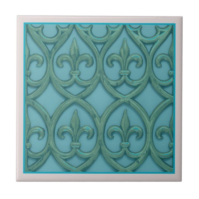 Azulejo Azul Y Verde Fleur-de-lis (Frente)
