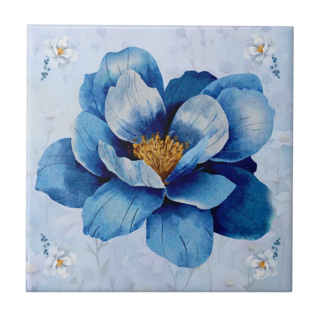 Azulejo Azuleado de cerámica azul de Magnolia doble (Frente)