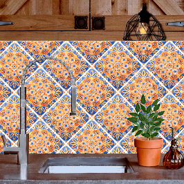 Azulejo Azules geométricos y naranjas de mosaico cerámico