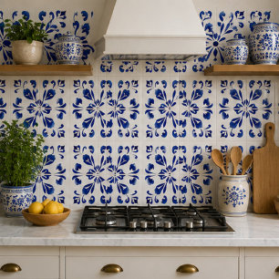 Azulejo Azure Arabesque Floral Geometry Elegant Coastal