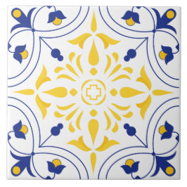 Azulejo Azure Bloom Cross Yellow