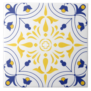 Azulejo Azure Bloom Cross Yellow