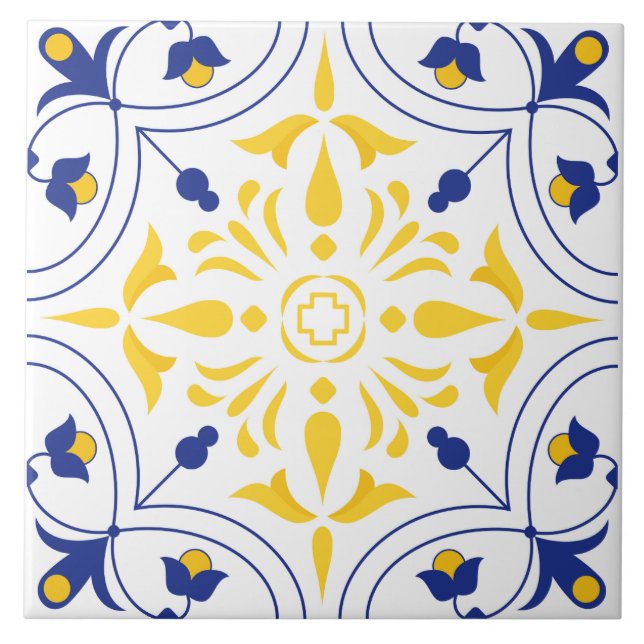Azulejo Azure Bloom Cross Yellow (Frente)