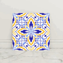 Azure Elegance Blue and Gold Floral Mosaic