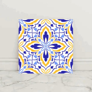 Azulejo Azure Elegance Blue and Gold Floral Mosaic