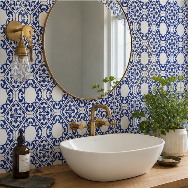 Azulejo Azure Lattice Blue Geometric Floral Mediterranean (Subido por el creador)