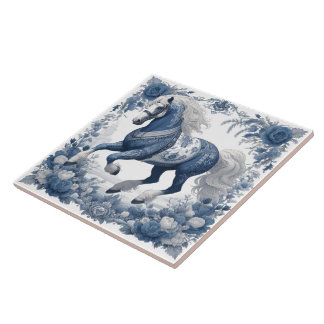 Azulejo Azure Steed: Floral Majesty Tile