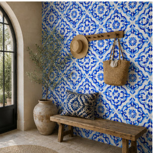 Azulejo Azure Tides Hand Painted Blue Watercolor Mosaic