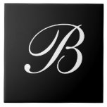 Azulejo B Monograma Blanco inicial sobre negro<br><div class="desc">Monograma clásico de la letra blanca sobre fondo negro,  B.</div>