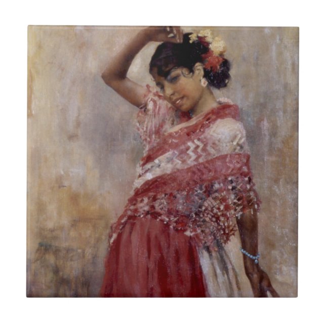 Azulejo Bailando gitana romaní (por Albert Edelfelt) (Frente)