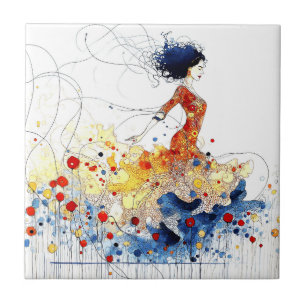 Azulejo Bailarín de Flamenco en Movimiento Multicolor Fluy