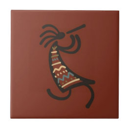 Azulejo Bailarín nativo americano Kokepelli, rojo oscuro