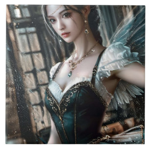 Azulejo Bailarina de ballet en tuTu verde y alas de hadas