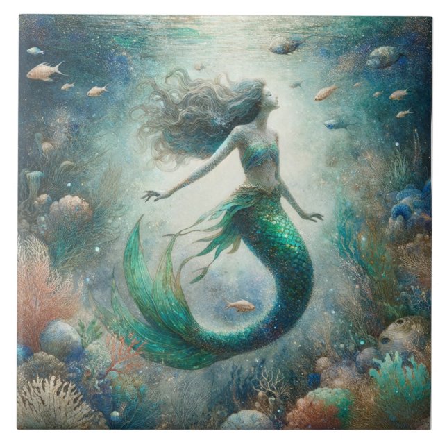 Azulejo Baile etéreo oceánico de Sirena - mosaico decorati (Frente)