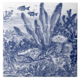 Azulejo Bajo El Mar Oscuro Océano Azul Escena Mural De Can