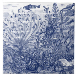 Azulejo Bajo El Mar Oscuro Océano Azul Escena Mural De Can