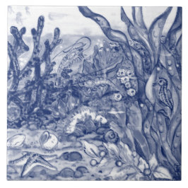 Azulejo Bajo Mar Oscuro Océano Azul Escena Mural De Camaró