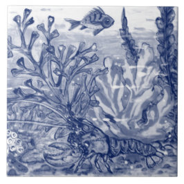 Azulejo Bajo Mar Oscuro Océano Azul Escena Mural De Lobste