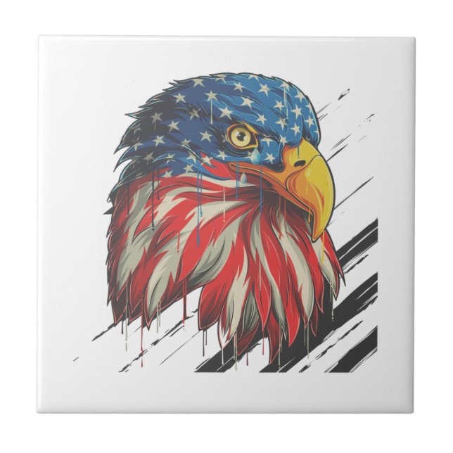 Azulejo Bald Eagle Bird USA Bandera Llorando Patriótico (Frente)