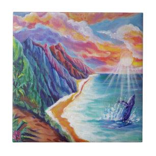 Azulejo Ballena jorobada hawaiana y Na Pali de Kauai