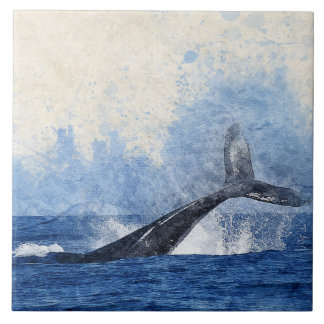 Azulejo Ballenas azules salpicando arte oceánico