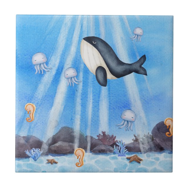 Azulejo Ballenas, medusas y corales para la vida marina en (Frente)