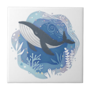 Azulejo Ballenas y corales en el Ilustracion de arte de pa