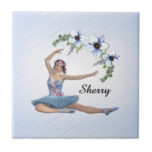 Azulejo Ballerina con nombre personal azul