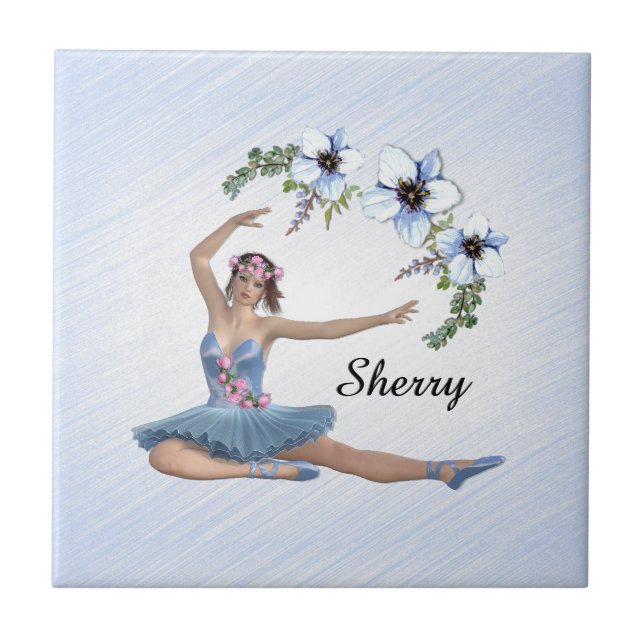 Azulejo Ballerina con nombre personal azul (Frente)