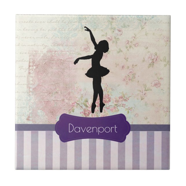 Azulejo Ballerina Silhouette sobre el elegante patrón de c (Frente)
