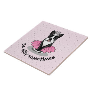 Azulejo Ballet Ballerina Princess Boston Terrier (negro)
