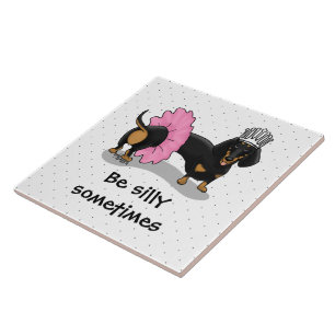 Azulejo Ballet Ballerina Princess Dachshund (negro y marró