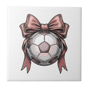 Azulejo Balón de Fútbol Vintage con Lazo Rosa