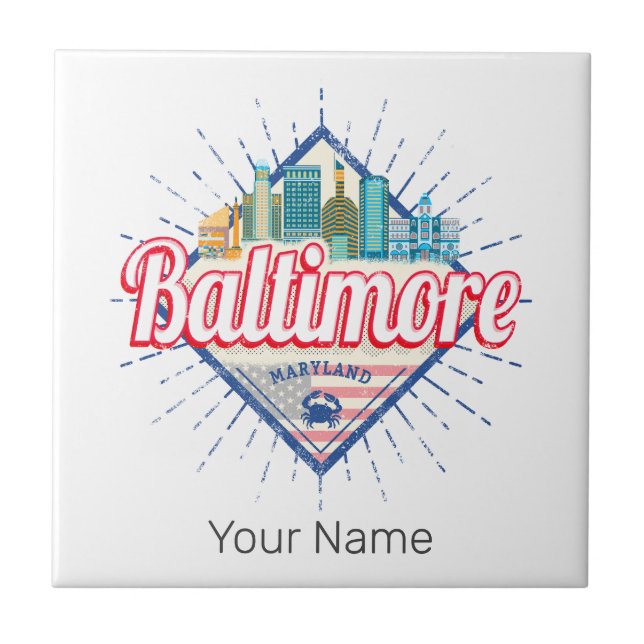 Azulejo Baltimore Maryland United States Skyline Vintage (Frente)