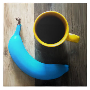 Azulejo Banana turquesa y tazón de café amarillo - Pop Art