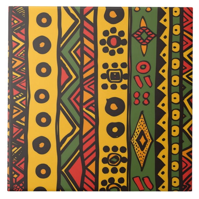 Azulejo Banda africana, Naranja, negro, mosaico de cerámic (Frente)