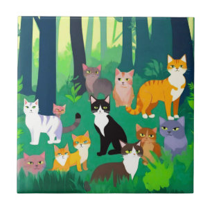 Azulejo Banda de gatos, felinos en el bosque
