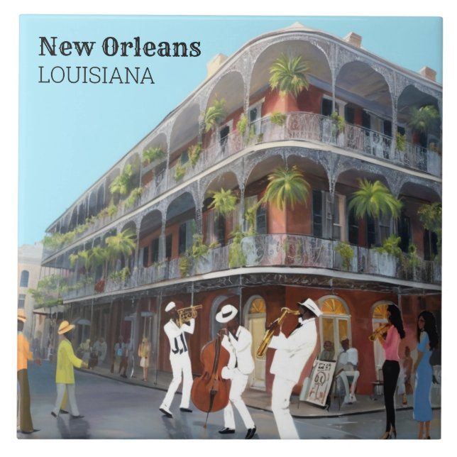 Azulejo Banda de Jazz del Barrio Francés de Nueva Orleans (Frente)