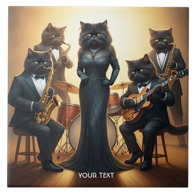 Azulejo Banda de Jazz Fantasy Cute Cats (Frente)