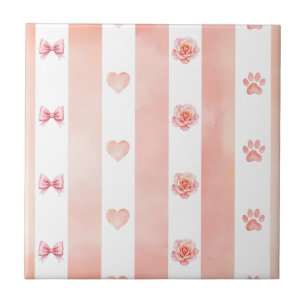 Azulejo Banda rosa y blanca - Corazón, Rosa, Papas