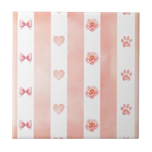 Azulejo Banda rosa y blanca - Corazón, Rosa, Papas (Frente)