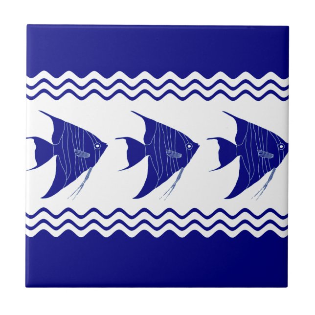 Azulejo Bandas de Angelfish Blue White Coastal (Frente)
