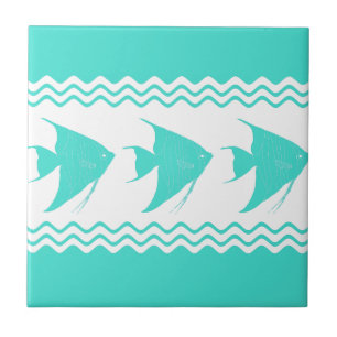 Azulejo Bandas de Angelfish de la costa turquesa blanca