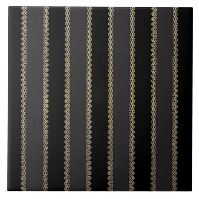 Azulejo Bandas de oro elegantes en negro y gris (Frente)