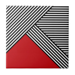 Azulejo Bandas negras y blancas con triángulo rojo