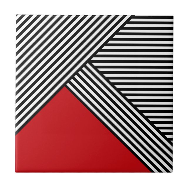 Azulejo Bandas negras y blancas con triángulo rojo (Frente)
