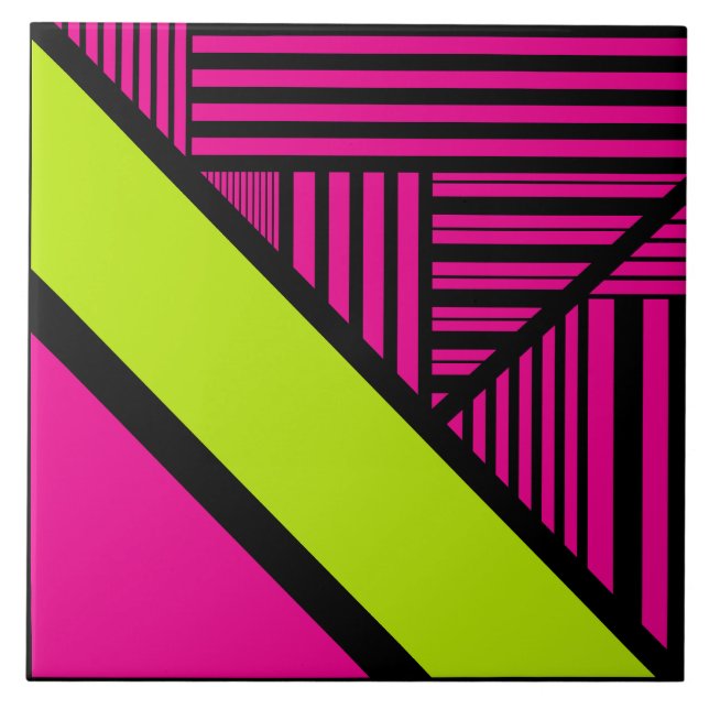 Azulejo Bandas triangulares en verde limón, rosa caliente  (Frente)