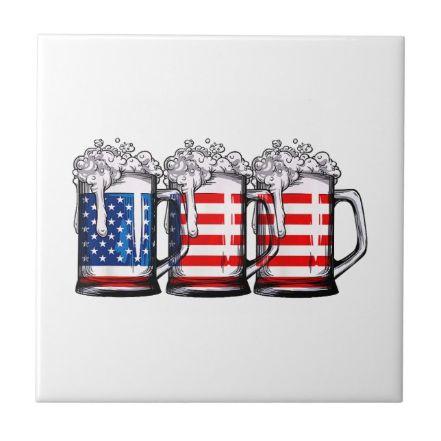 Azulejo Bandera Americana de Cerveza 4 de Julio Hombres Mu (Frente)