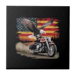 Azulejo Bandera Americana Motocicleta Tshirt Estados Unido