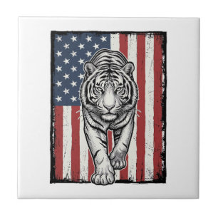 Azulejo Bandera Americana Patriótica del Tigre Grabado Vin